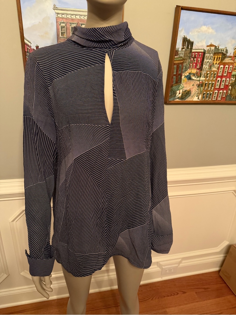 Zimmermann Navy and White Striped Keyhole Long Sleeve Top